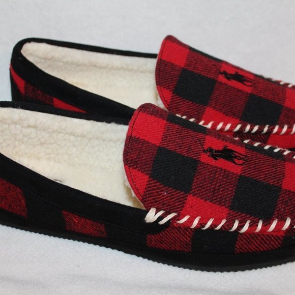 POLO RALPH LAUREN MEN'S PLAID SLIPPERS RED BLACK - Picture 5 of 6